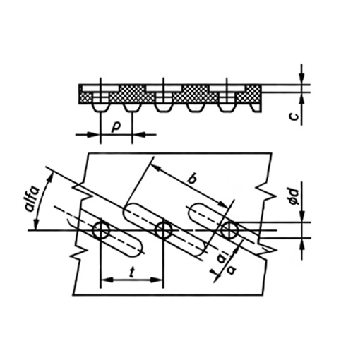 Angled Slot Perforated Timing Belt Drawing