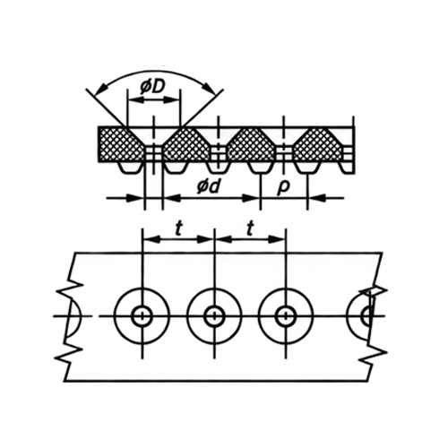 Countersunk Hole Perforated Timing Belt Drawing